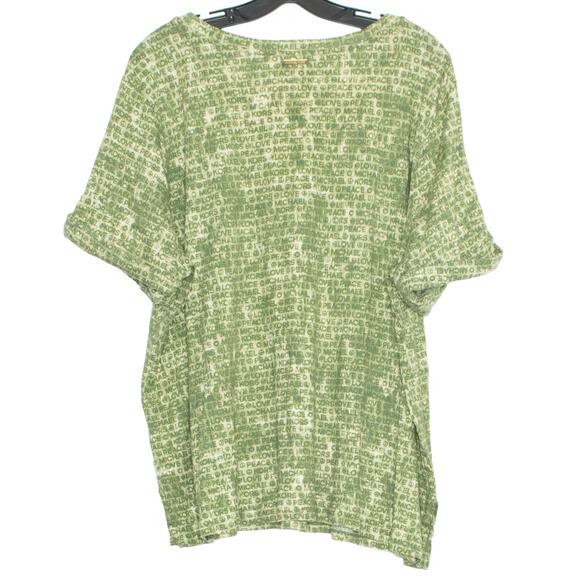 MICHAEL Michael Kors Top Spell Out Peace Love Boho Minimalist Casual Green 3X - Picture 2 of 5